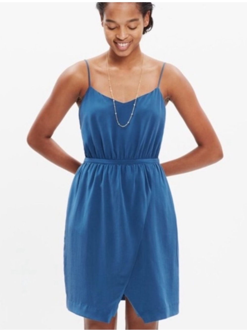 Madewell Silk Sandstar Dress Blue Hematite Tulip Hem Mini Dress 4